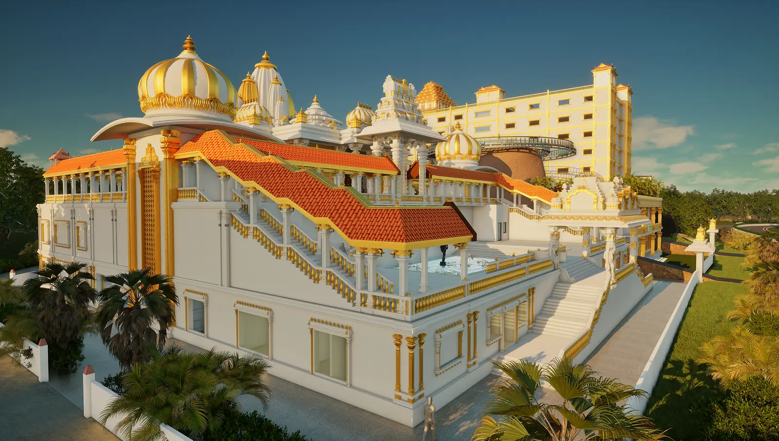 The temple and its gardens — the new temple at the Vedic Cultural Centre, Nallagandla