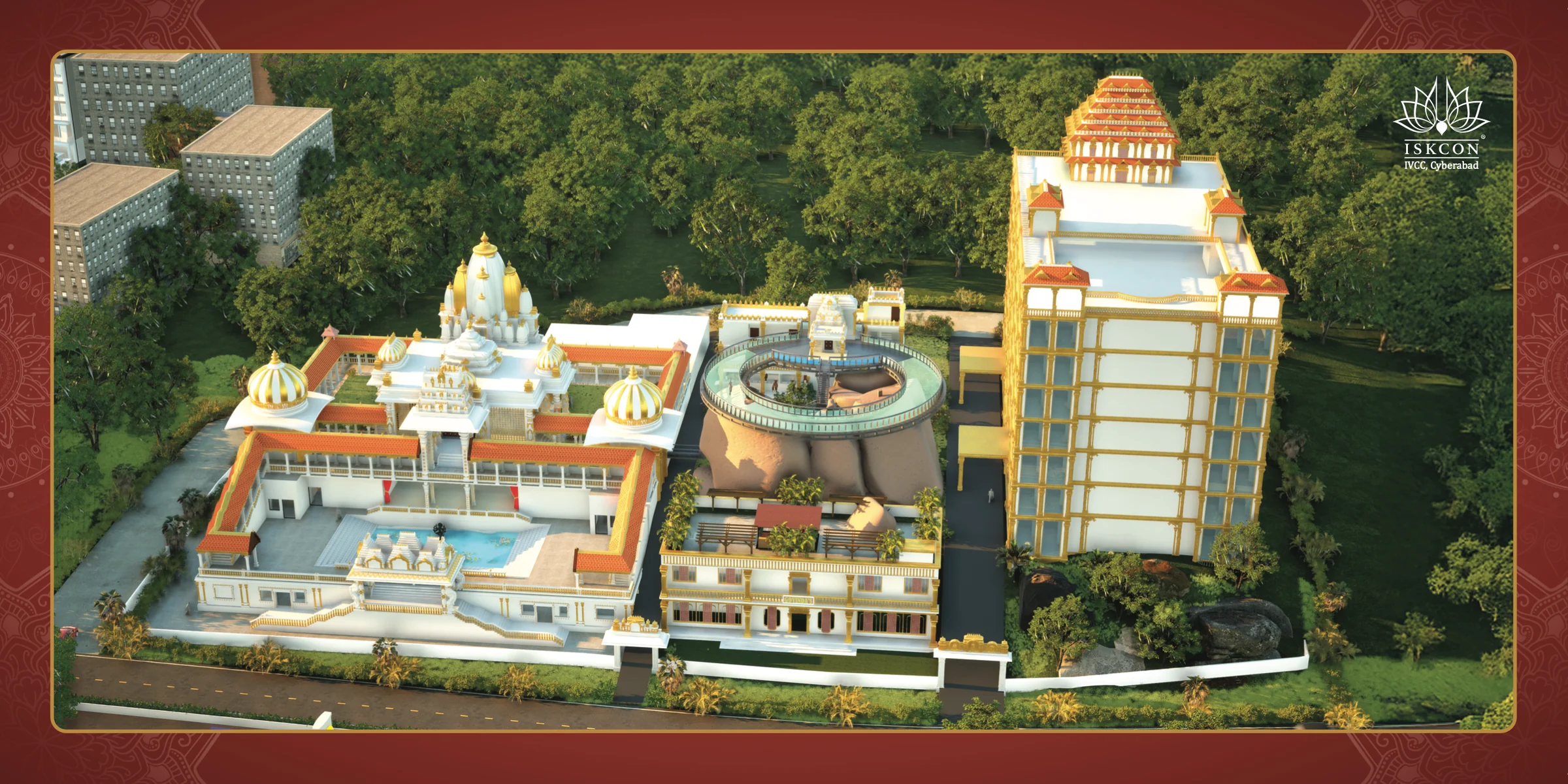 The Vedic Cultural Center rising at Nallagandla — architectural render